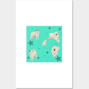 Great Pyrenees Pattern Turquoise Posters and Art